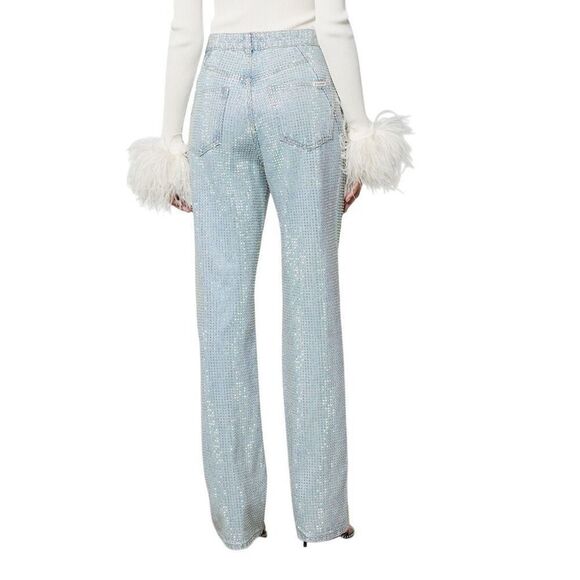 NWT Self-Portrait Blue Rhinestone Embellished High-Waisted Denim Jeans W27 L32 - Picture 3 of 16